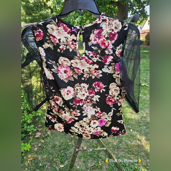 SHEIN Clasi Plus Keyhole Back Floral Print Mesh Panel Top size 0XL (12) - Picture 3 of 8